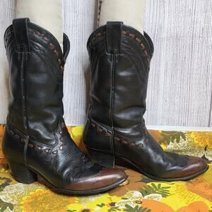 Vintage Dingo Black Leather Western Boots Contrast Stitching Women’s Size 6